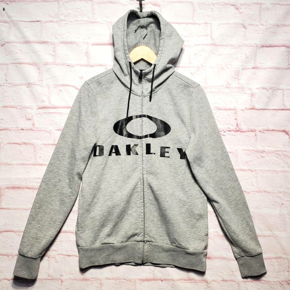 Oakley Hoodie Sweatshirt Mens Small Gray Full Zip Regular‎ Fit Logo Pockets Gym